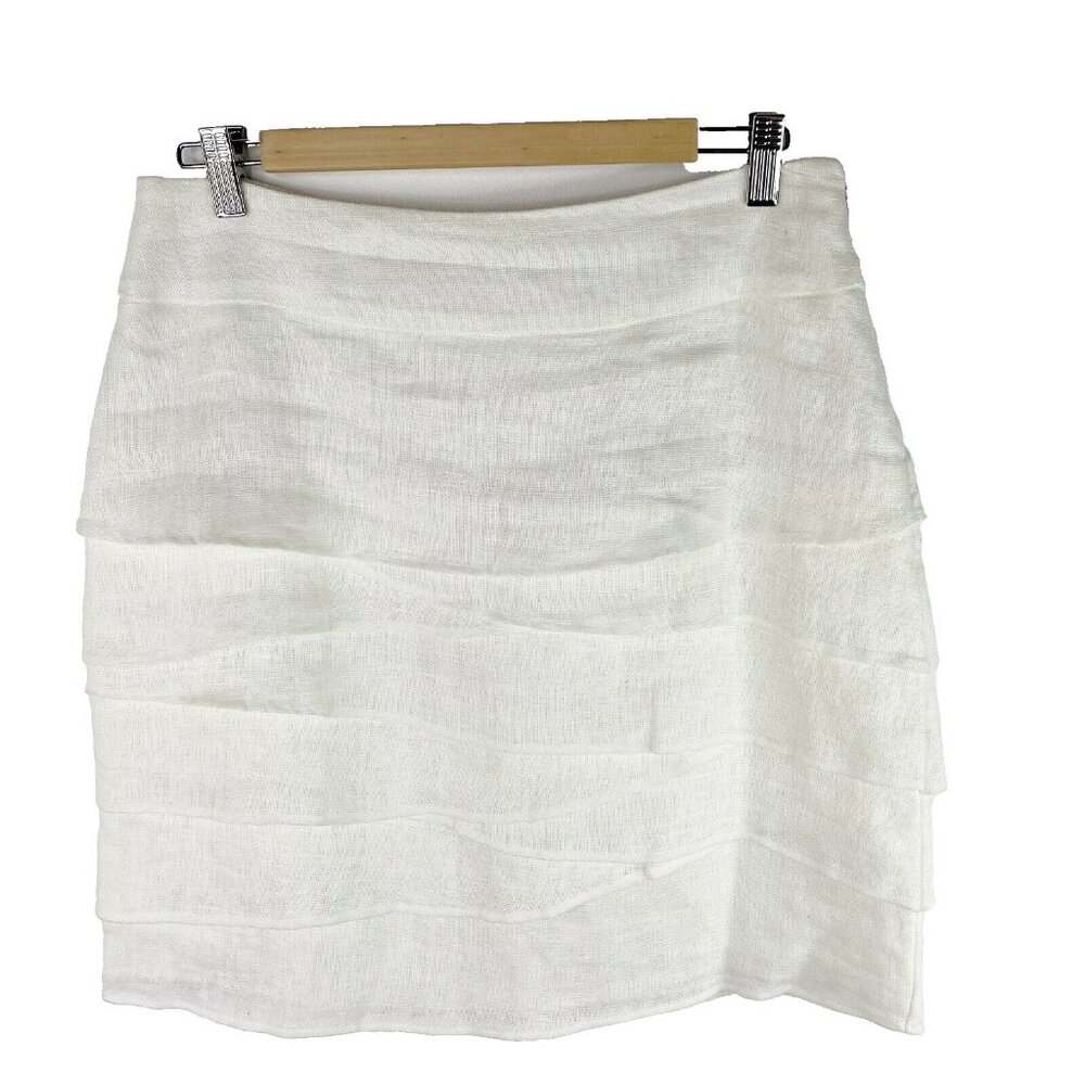Insight Skirt Womens Size 6 White 100% Linen Tiered Layered